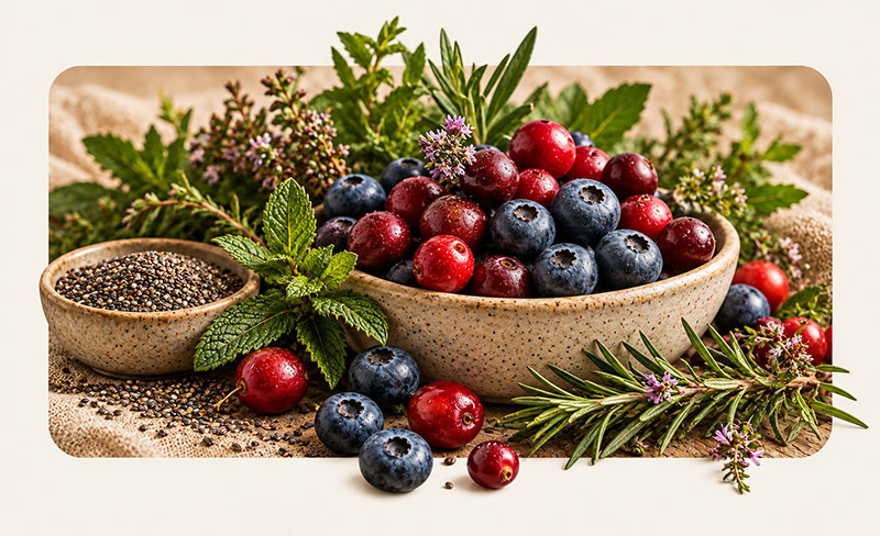 Ovoce, bylinky a superfoods